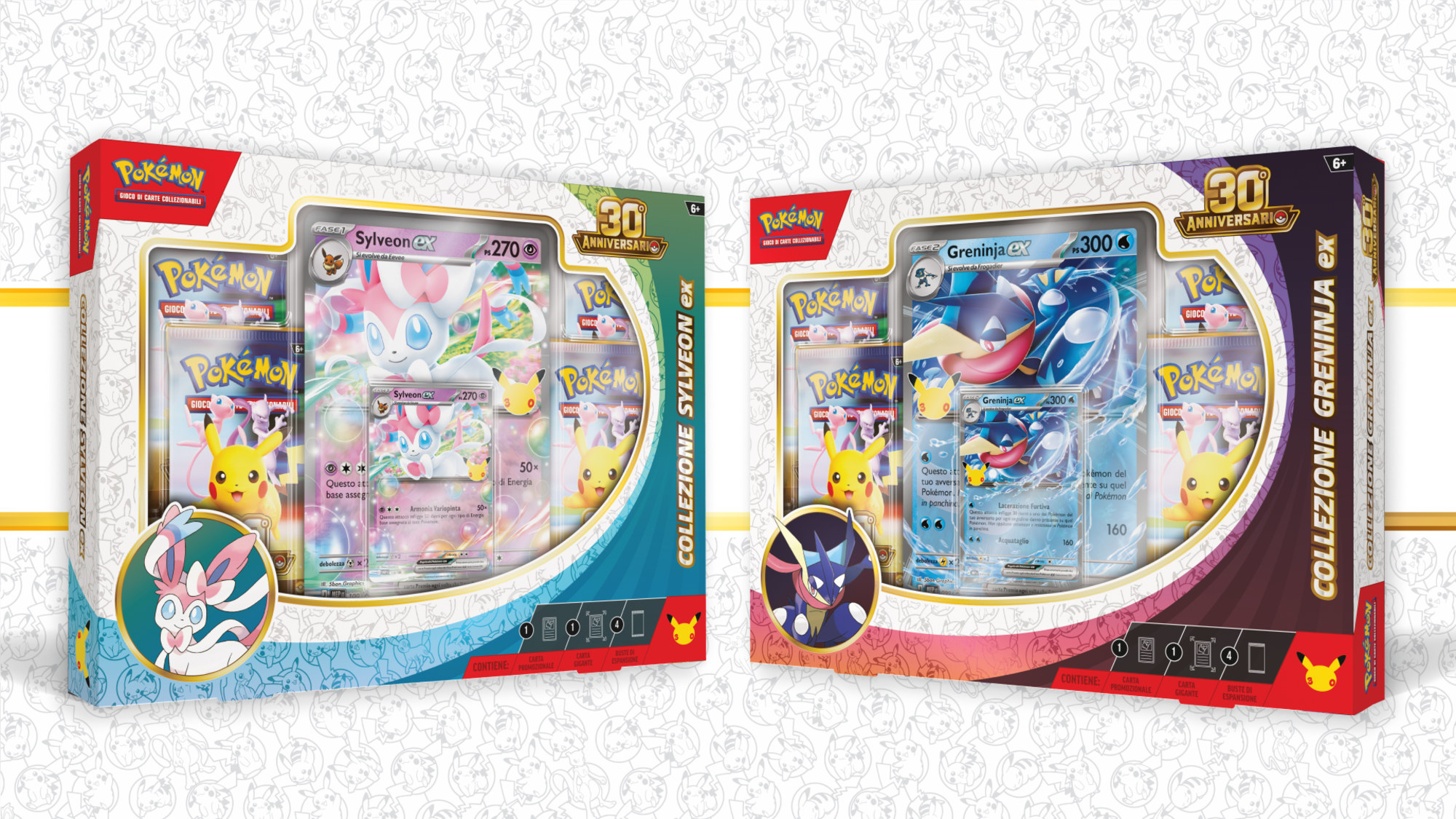 Box sigillati Sylveon-ex e Greninja-ex in italiano